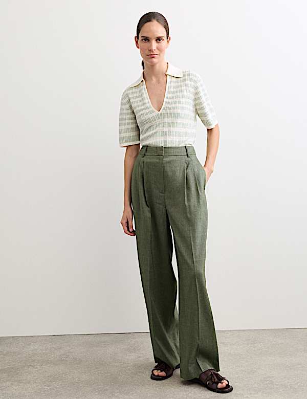 Linen Rich Wide Leg Trousers with Wool - NO