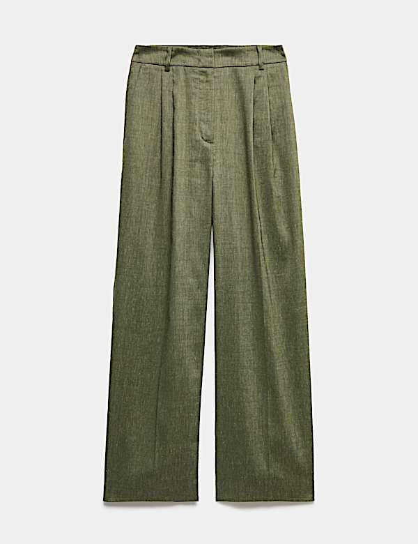 Linen Rich Wide Leg Trousers with Wool - NO