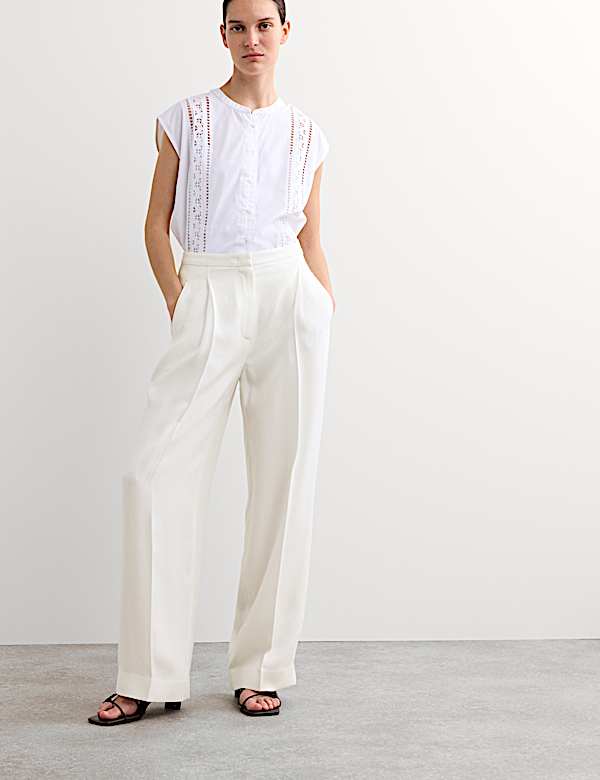 Pleat Front Wide Leg Trousers - ES