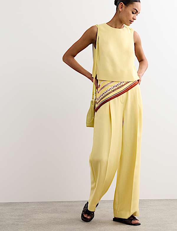 Pleat Front Wide Leg Trousers - IT