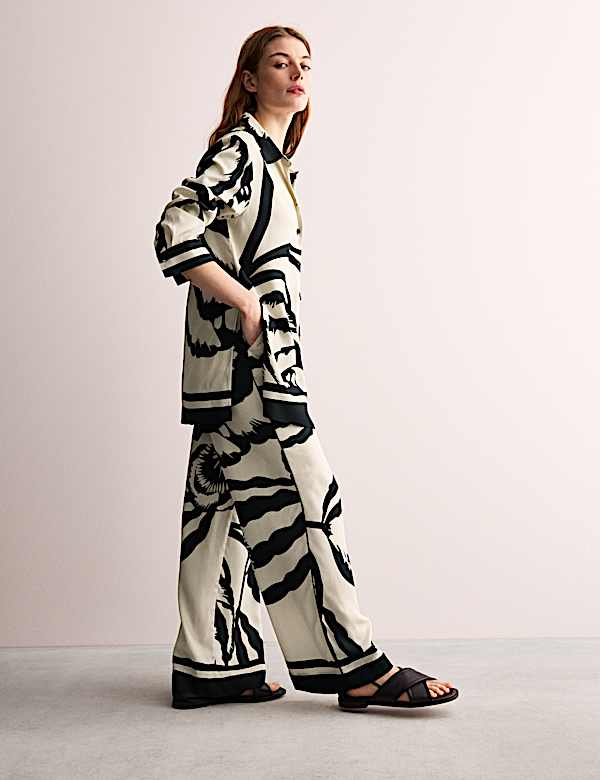 Monochrome Floral Wide Leg Trousers - GR