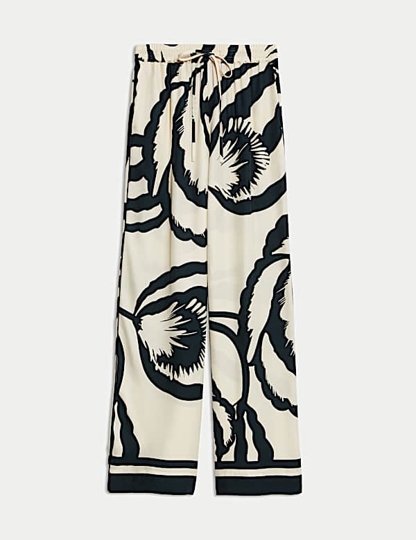 Monochrome Floral Wide Leg Trousers - GR