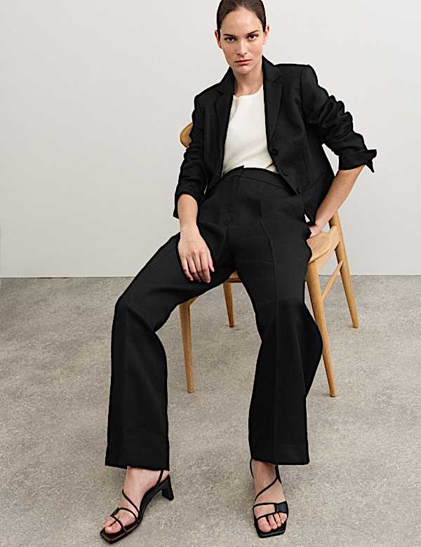 Pantalon en lin jambe droite &agrave; taille r&eacute;glable - FR