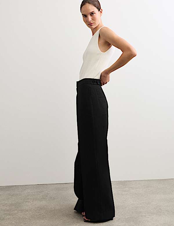 Pantalon en lin jambe droite &agrave; taille r&eacute;glable - FR