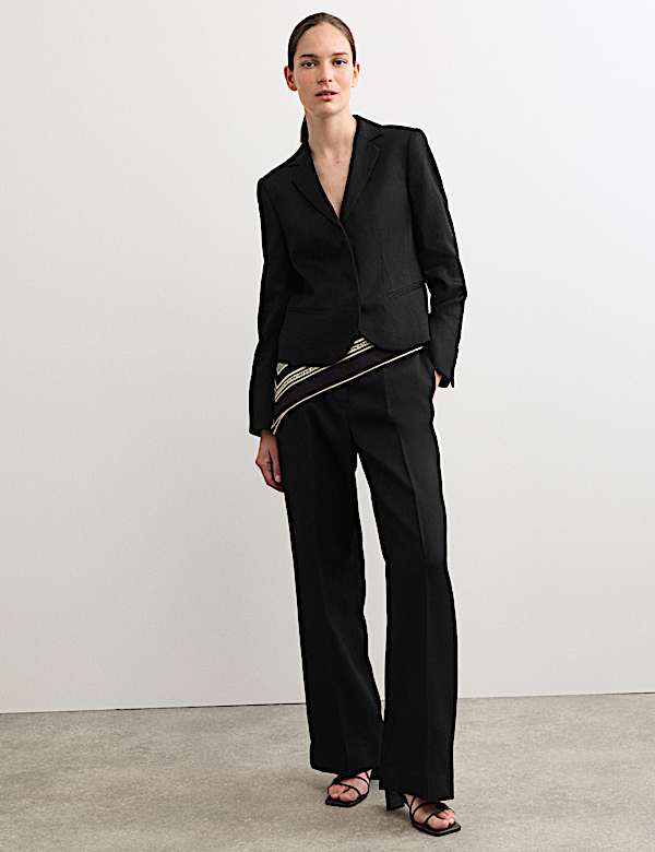 Pantalon en lin jambe droite &agrave; taille r&eacute;glable - FR