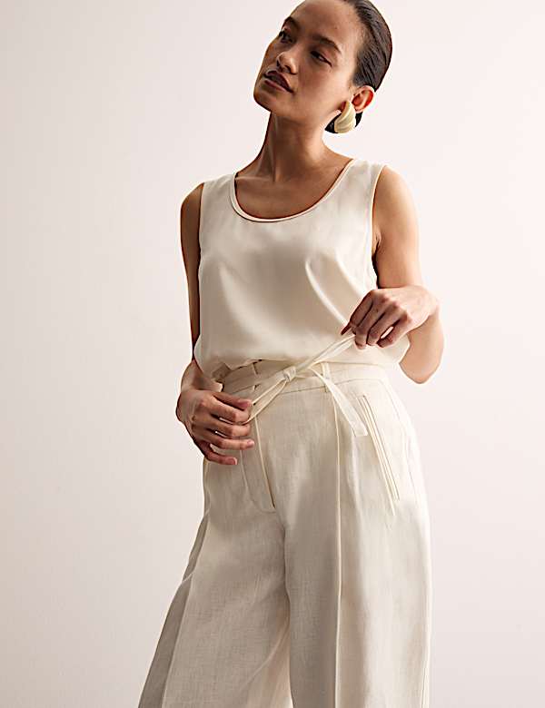 Pure Linen Pleat Front Tapered Trousers - GR