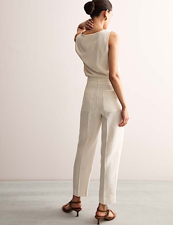 Pure Linen Pleat Front Tapered Trousers - GR