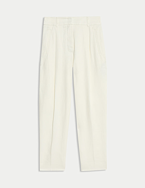 Pure Linen Pleat Front Tapered Trousers - GR