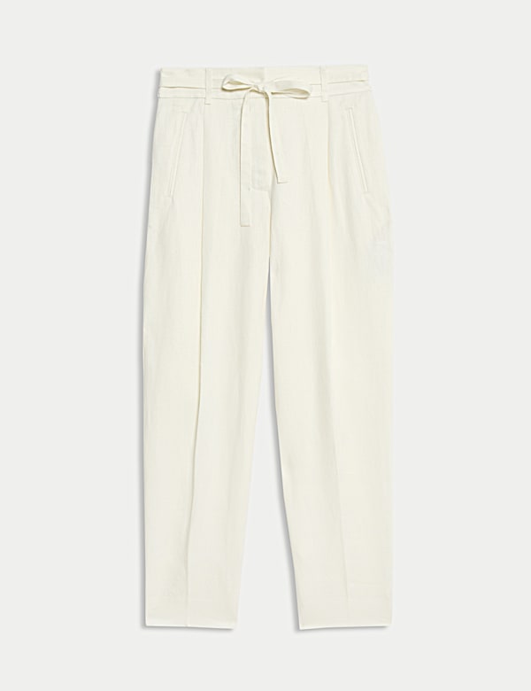 Pure Linen Pleat Front Tapered Trousers - GR