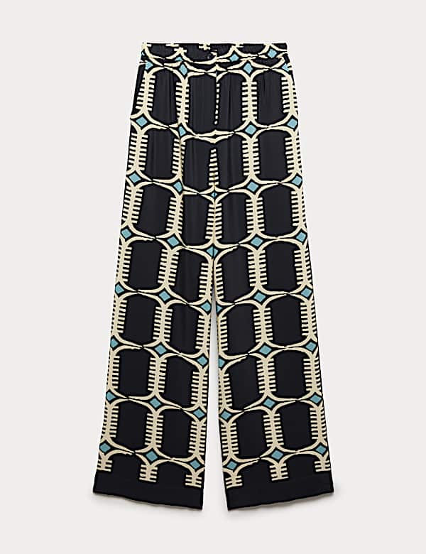 Pure Silk Geometric Print Wide Leg Trousers - NL