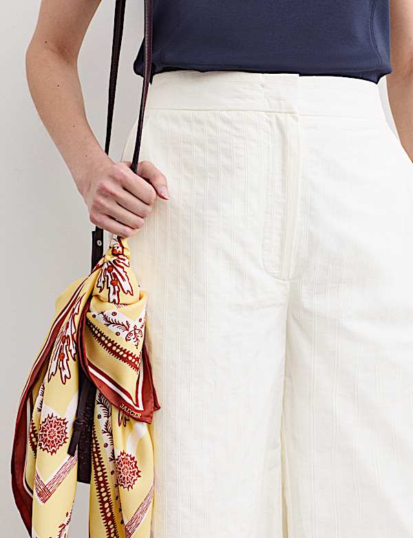 Pure Cotton Seersucker Wide Leg Trousers - NL