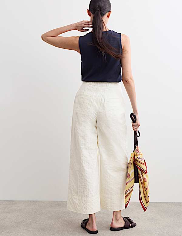 Pure Cotton Seersucker Wide Leg Trousers - NL