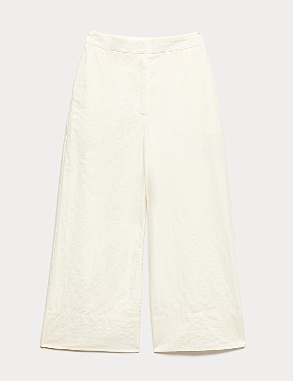 Pure Cotton Seersucker Wide Leg Trousers - NL