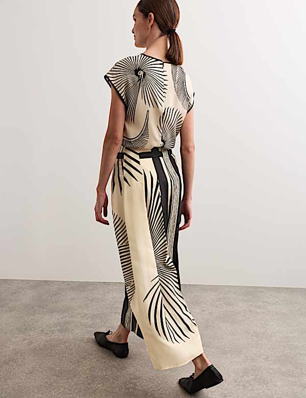 Fan Print Belted Wide Leg Culottes - BE