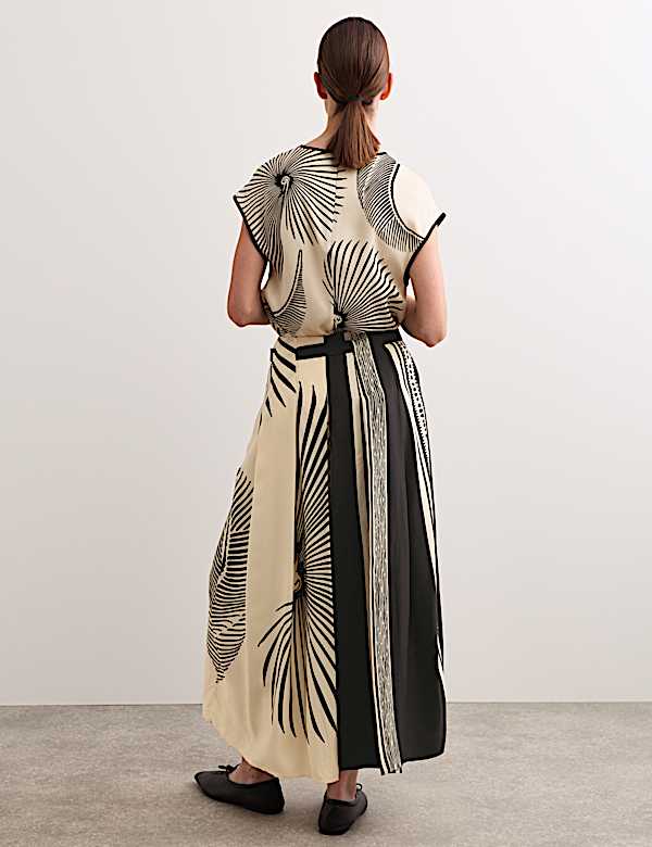 Fan Print Belted Wide Leg Culottes - BE