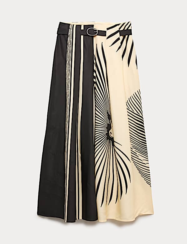 Fan Print Belted Wide Leg Culottes - BE