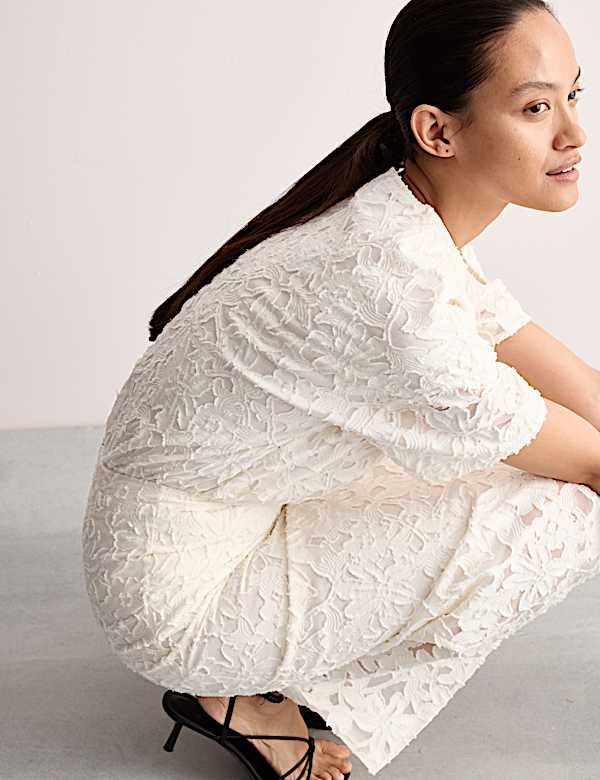 Cotton Rich Organza Jacquard Midi Column Skirt - ES