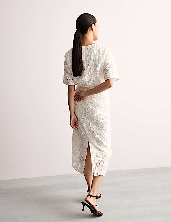 Cotton Rich Organza Jacquard Midi Column Skirt - ES