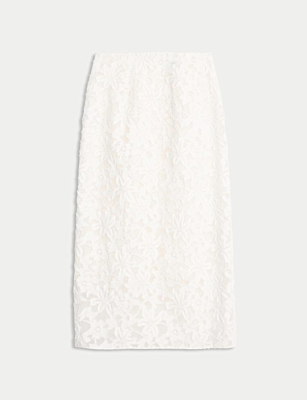 Cotton Rich Organza Jacquard Midi Column Skirt - ES