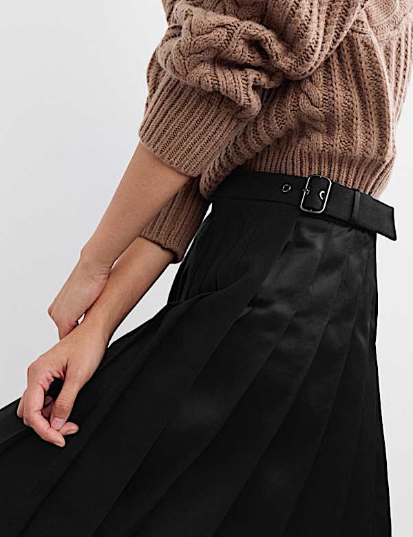 Wool Blend Pleated Mini Wrap Skirt - CH