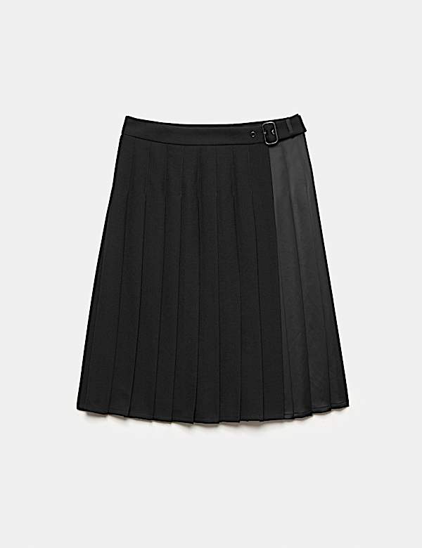 Wool Blend Pleated Mini Wrap Skirt - CH