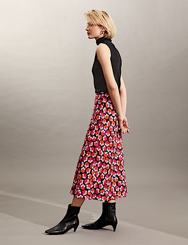 Pure Silk Floral Midi Slip Skirt - NL