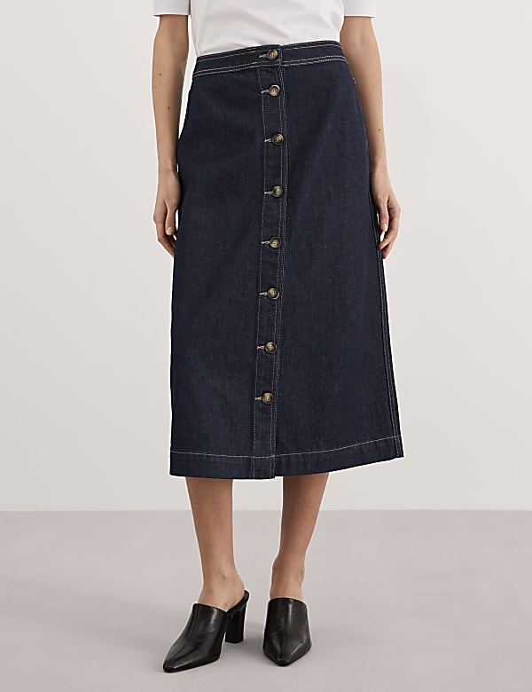 Denim Midi A-Line Skirt - CA