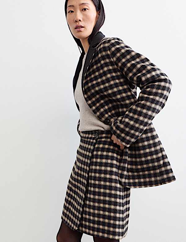 Double Faced Wool Checked Knee Length Wrap Skirt - NZ