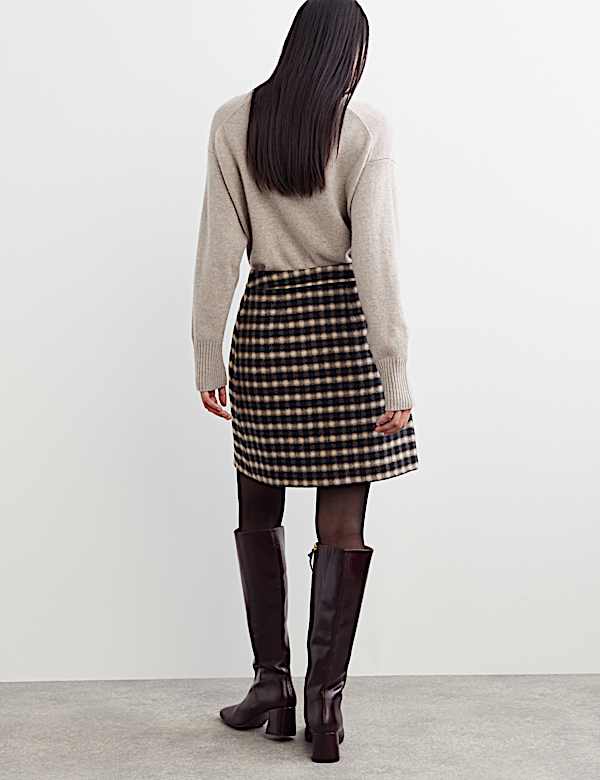 Double Faced Wool Checked Knee Length Wrap Skirt - NZ