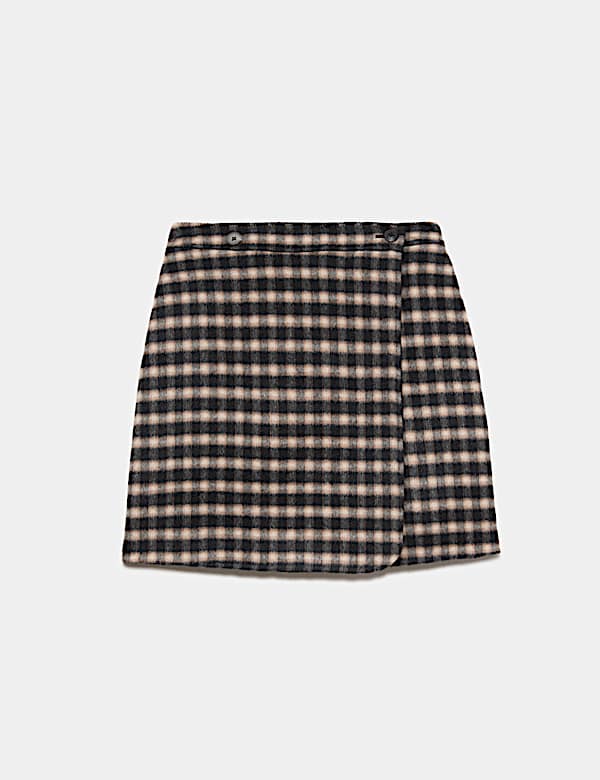 Double Faced Wool Checked Knee Length Wrap Skirt - NZ