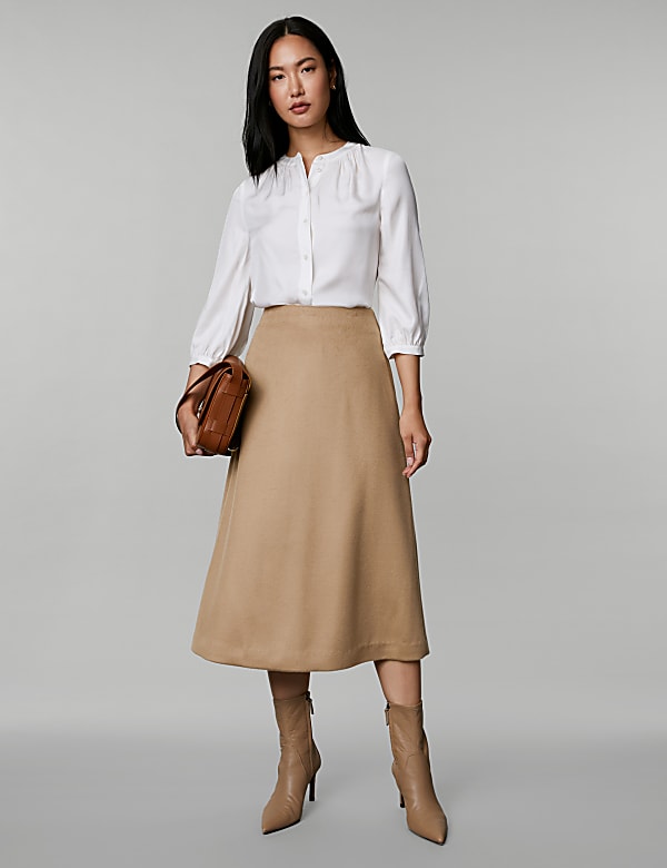 Pure Wool Midi A Line Skirt