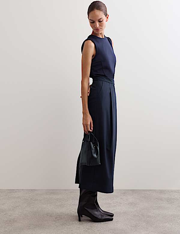 Pleated Midaxi Tailored Skirt with Wool - ES