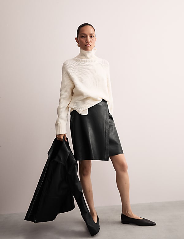 Leather Mini Wrap Skirt BLACK Skirts M S GR