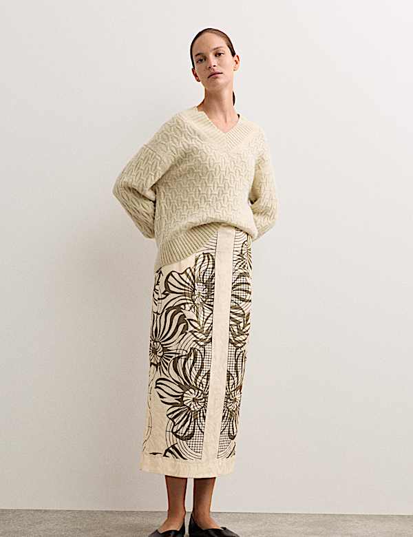 Jupe midaxi coupe droite à imprimé jacquard - FR