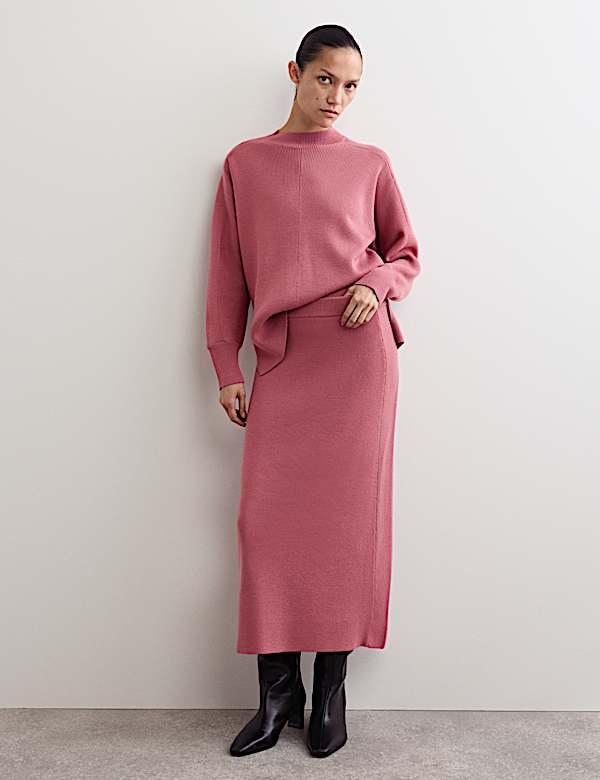 Pure Merino Wool Knitted Midi Skirt - GR