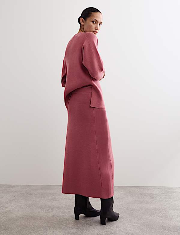 Pure Merino Wool Knitted Midi Skirt - GR