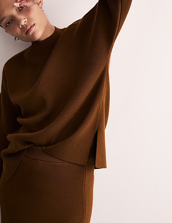 Pure Merino Wool Knitted Midi Skirt - ES