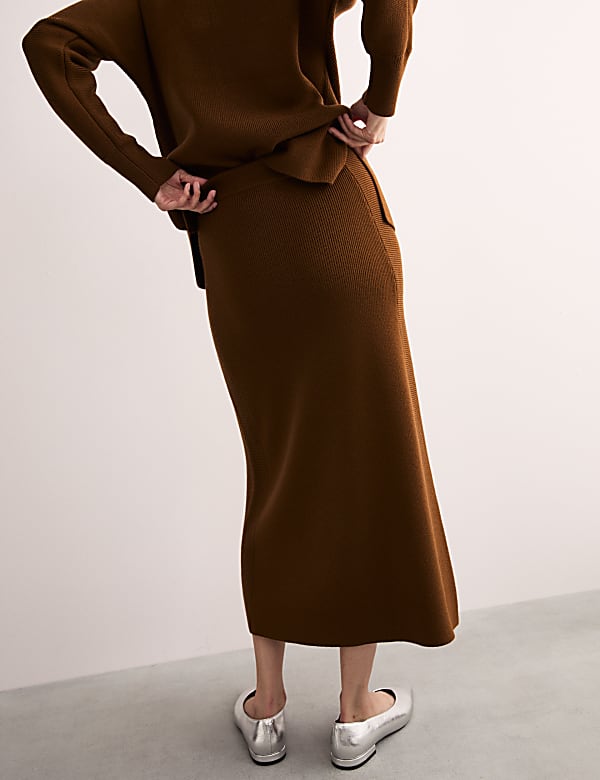 Pure Merino Wool Knitted Midi Skirt - ES