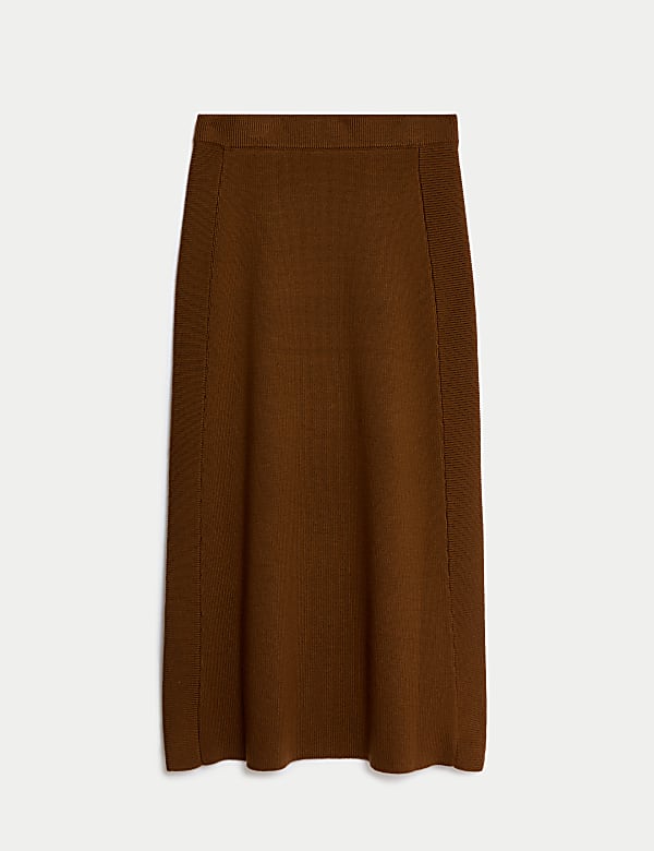 Pure Merino Wool Knitted Midi Skirt - ES