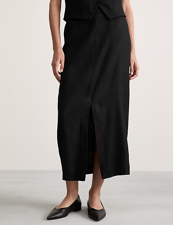 Jupe midi coupe droite en lin m&eacute;lang&eacute; - FR