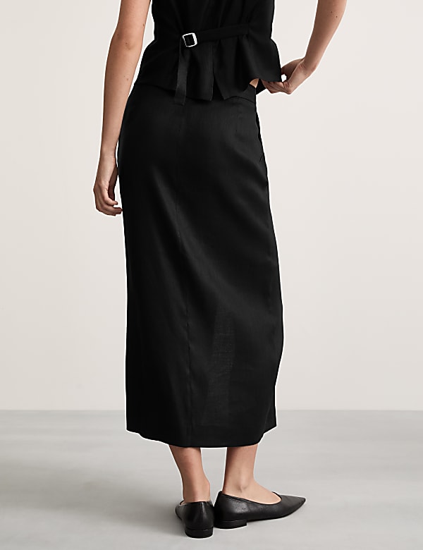 Jupe midi coupe droite en lin m&eacute;lang&eacute; - FR