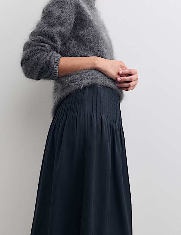 Jupe midi en serg&eacute; de cavalerie nervur&eacute; &agrave; taille &eacute;lastiqu&eacute;e - CA