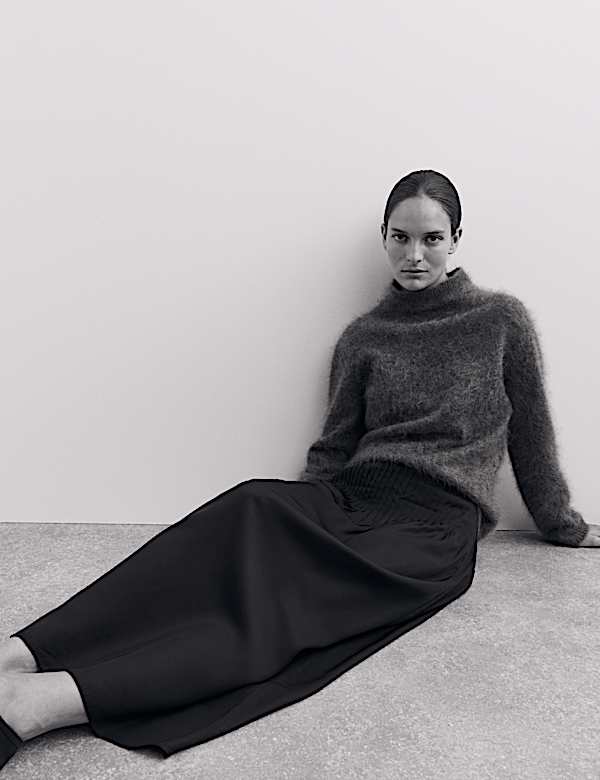 Jupe midi en serg&eacute; de cavalerie nervur&eacute; &agrave; taille &eacute;lastiqu&eacute;e - CA