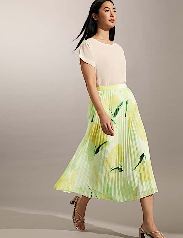 Floral Pleated Midi Skirt - ES
