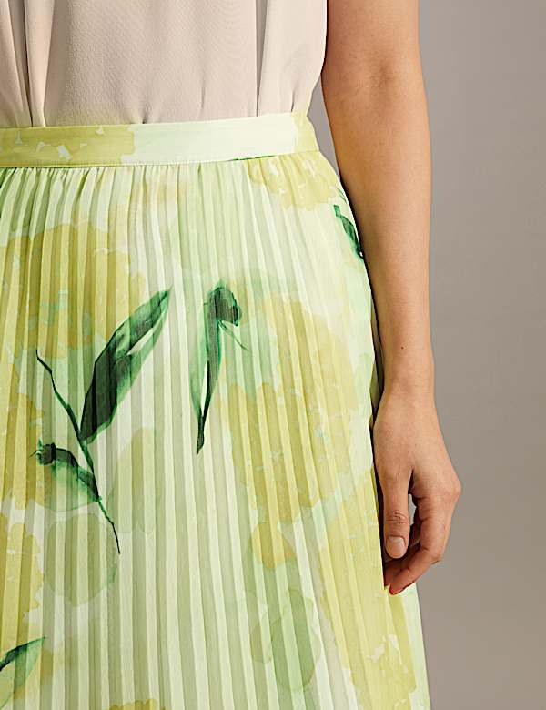 Floral Pleated Midi Skirt - ES