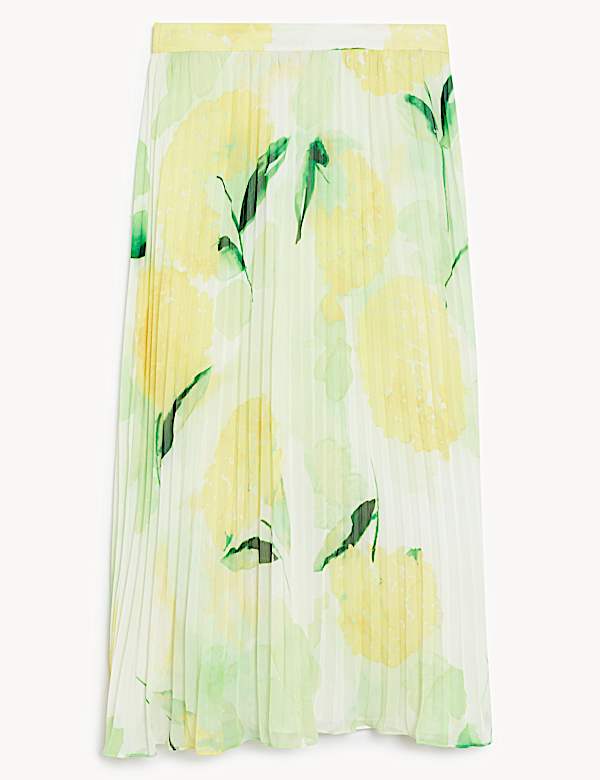 Floral Pleated Midi Skirt - ES