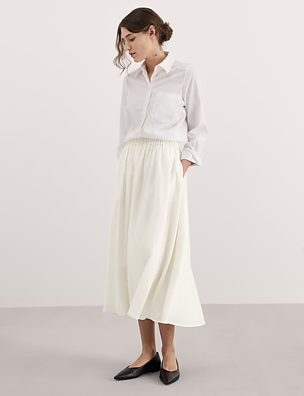 Linen Rich Midi A Line Skirt IVORY Skirts M S GR