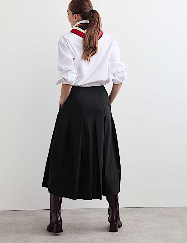 Jupe-culotte pliss&eacute;e coupe large avec laine - CH