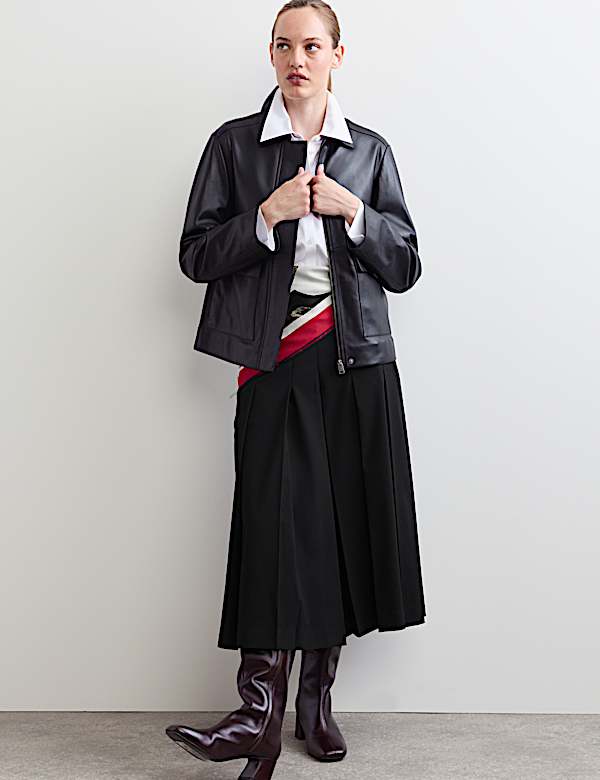 Jupe-culotte pliss&eacute;e coupe large avec laine - CH