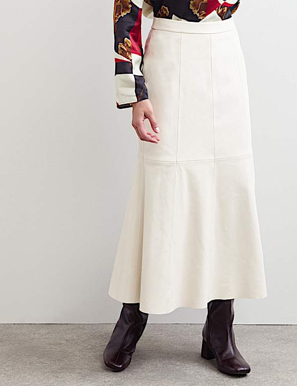 Leather Midi A-Line Skirt - CA